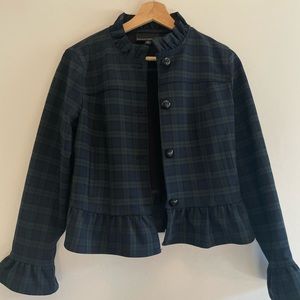Banana Republic Tartan Plaid Ruffle Trim Blazer